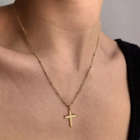 Ατσάλινος σταυρός επιχρυσωμένος (N1397) - necklace - charmy.gr