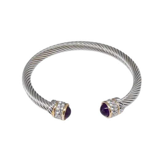 Βραχιόλι ατσάλινο βέργα με μωβ ζιργκόν χρώμα ασημί (B1489) - bracelet - charmy.gr
