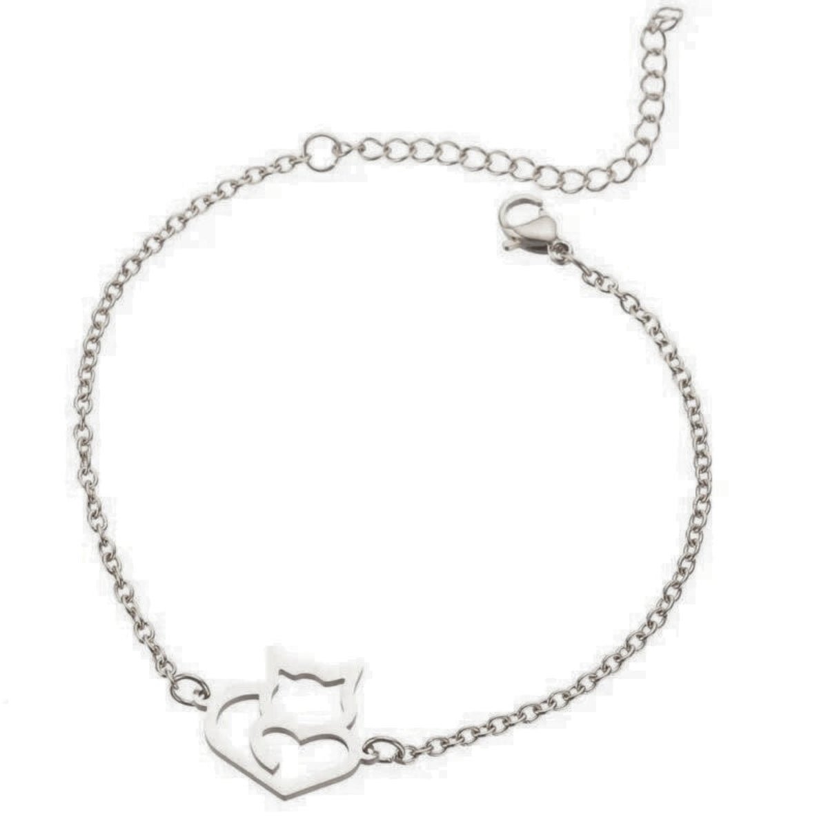 Βραχιόλι ατσάλινο γάτα χρώμα ασημί (B1397) - bracelet - charmy.gr