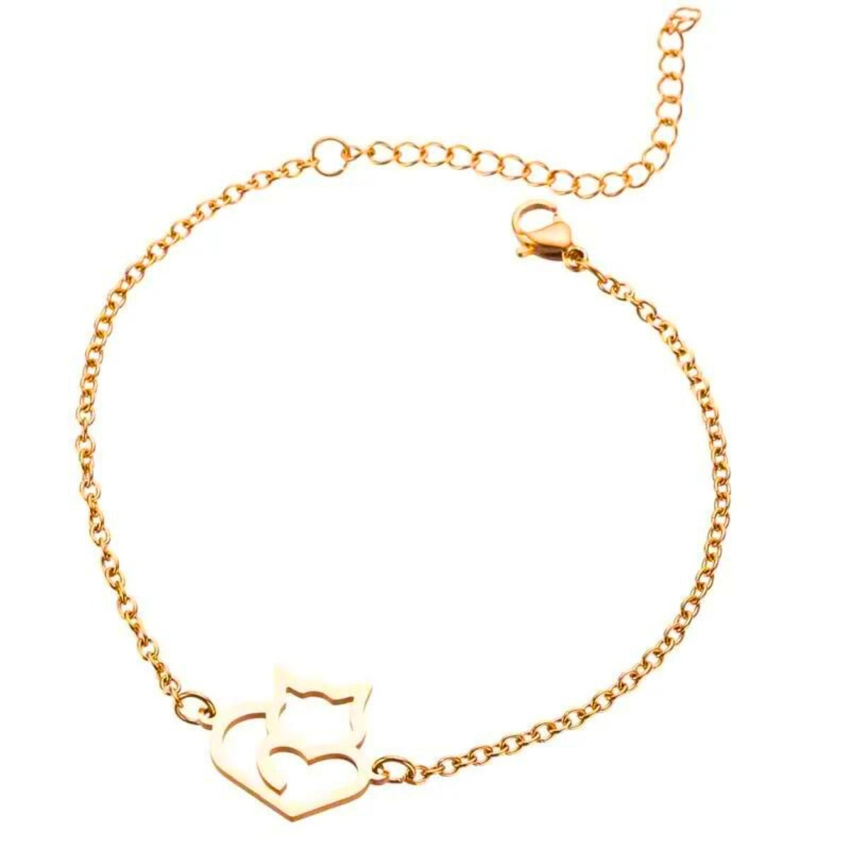 Βραχιόλι ατσάλινο γάτα χρώμα χρυσό (B1398) - bracelet - charmy.gr