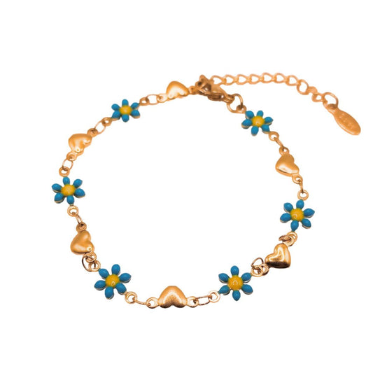 Βραχιόλι ατσάλινο με λουλούδια και καρδούλες (B1150) - bracelet - charmy.gr