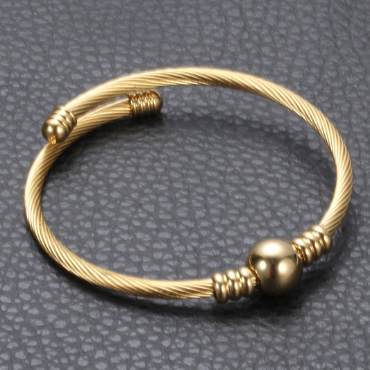 Γυναικείο βραχιόλι ατσάλινο με μεταλλική χάντρα επιχρυσωμένο (B1396) - bracelet - charmy.gr