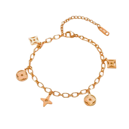 Βραχιόλι ατσάλινο με πολλαπλά στοιχεία ροζ χρυσό (B1327) - bracelet - charmy.gr