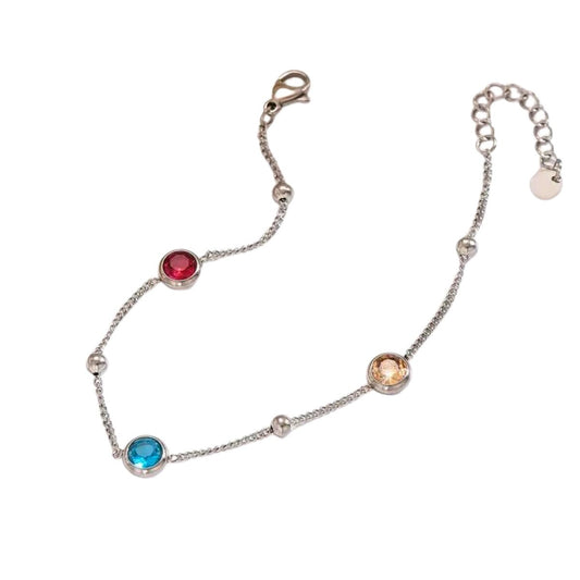 Βραχιόλι ατσάλινο με πολύχρωμες πέτρες ζιργκόν χρώμα ασημί (B1412) - bracelet - charmy.gr