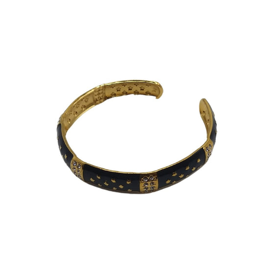 Γυναικείο βραχιόλι ατσάλινο χειροπέδα μαύρο με τεχνητά διαμάντια (B1065)  - bracelet - charmy.gr