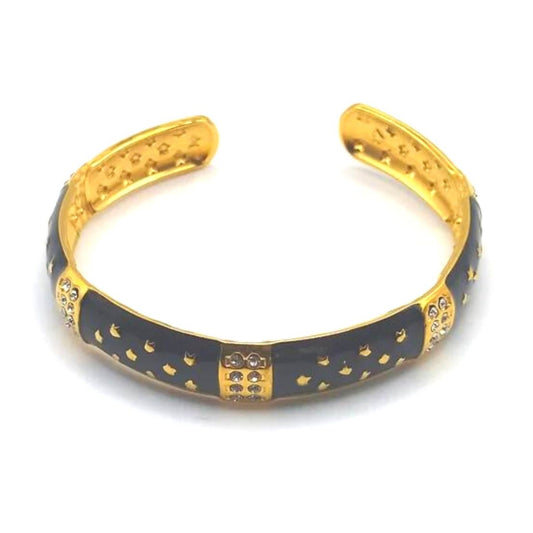 Βραχιόλι ατσάλινο χειροπέδα μαύρο με τεχνητά διαμάντια (B1065)  - bracelet - charmy.gr