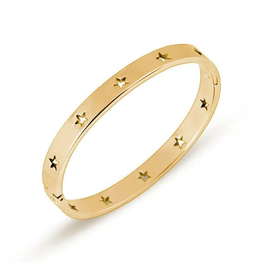 Βραχιόλι ατσάλινο χειροπέδα με αστεράκια χρώμα χρυσό (B1160) - bracelet - charmy.gr