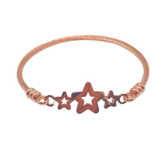 Βραχιόλι ατσάλινο χειροπέδα με αστέρια χρώμα ροζ χρυσό (B1175) - bracelet  - charmy.gr