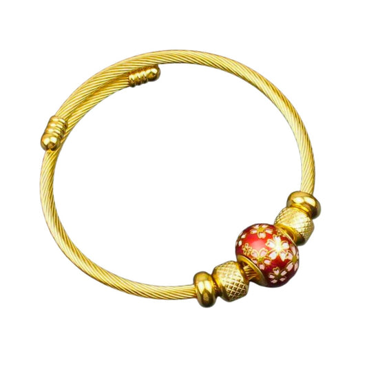 Βραχιόλι χειροπέδα ατσάλινη με κόκκινη χάντρα (B1496) - bracelet - charmy.gr
