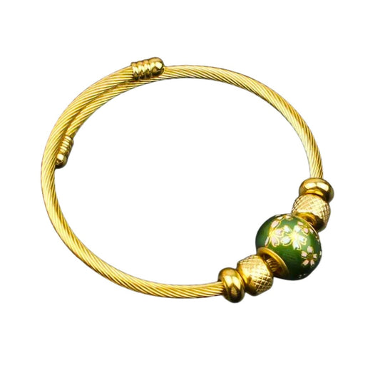 Βραχιόλι χειροπέδα ατσάλινη με πράσινη χάντρα (B1497) - bracelet - charmy.gr
