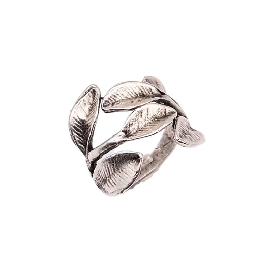 Δαχτυλίδι ρυθμιζόμενo με φύλλα επαργυρωμένο (R1297) - ring - charmy.gr
