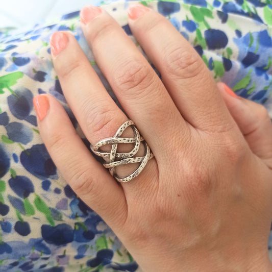 Χειροποίητο δαχτυλίδι ρυθμιζόμενo με πλεκτή σχεδίαση επαργυρωμένο (R1296) - ring - charmy.gr