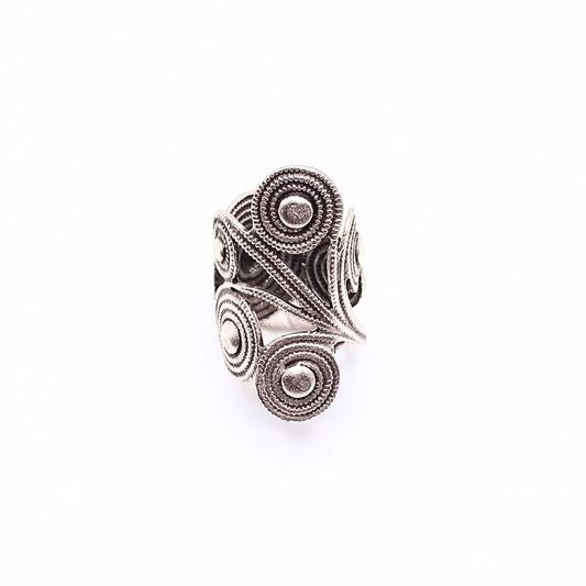 Δαχτυλίδι ρυθμιζόμενo με στριφογυριστά μοτίβα επαργυρωμένο (R1295) - ring - charmy.gr