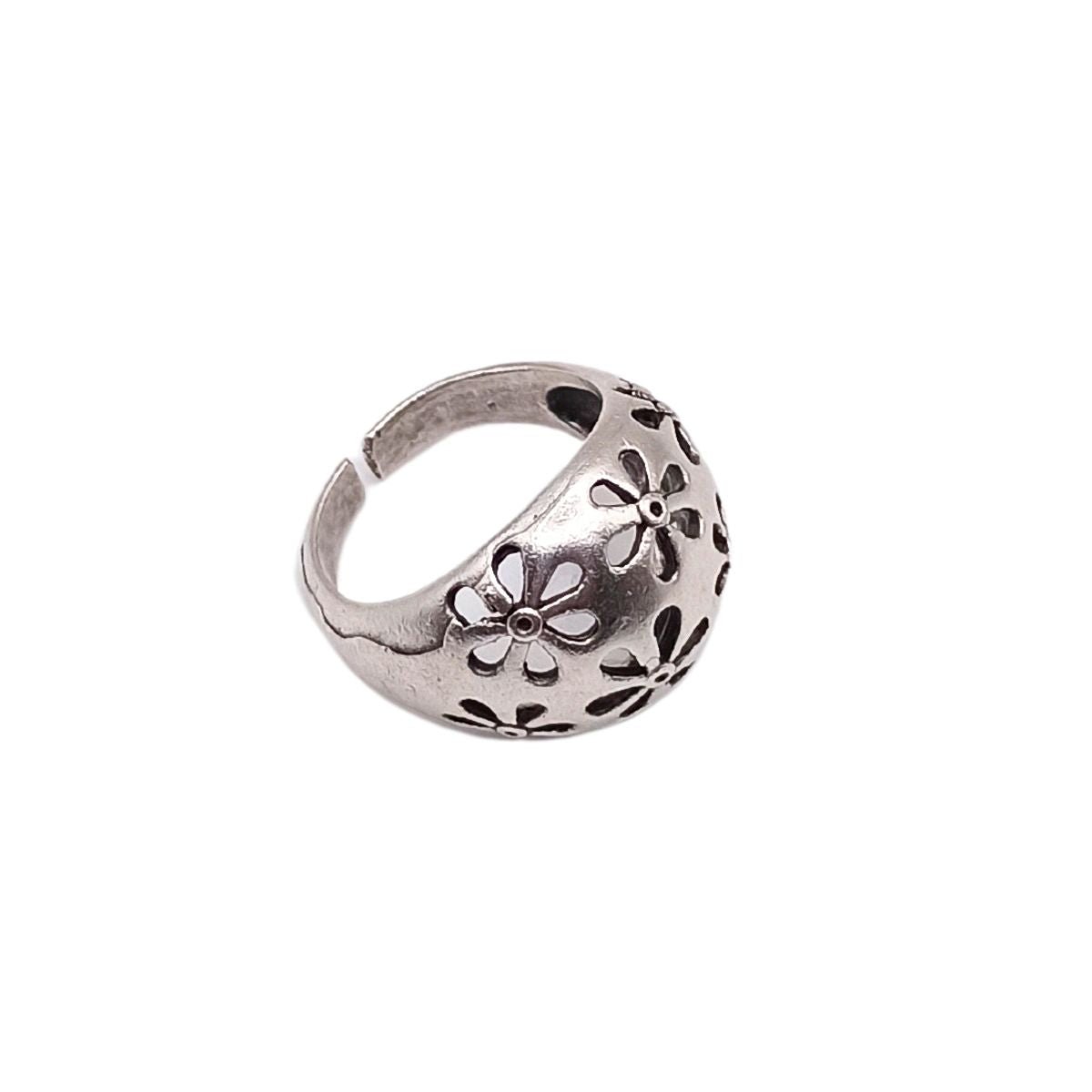 Χειροποίητο δαχτυλίδι ρυθμιζόμενo με σχέδιο λουλούδια επαργυρωμένο (R1305) - ring - charmy.gr