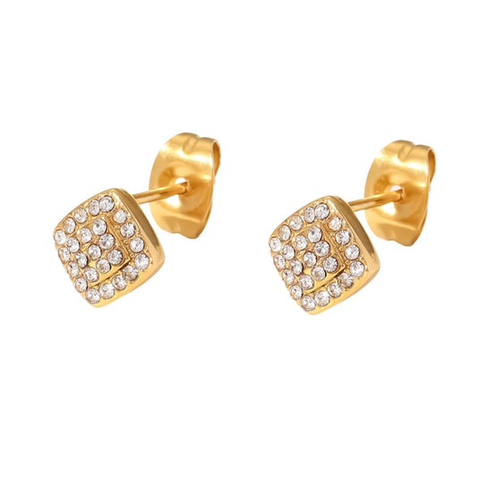 Γυναικεία σκουλαρίκια καρφωτά ατσάλινα τετράγωνα με ζιργκόν (E1028) - Earrings - charmy.gr