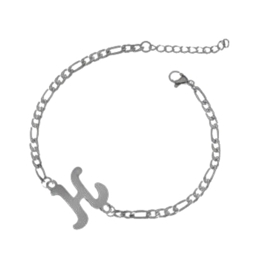 Ατσάλινο βραχιόλι με αρχικό γράμμα Η χρώμα ασημί ρυθμιζόμενο (B1224)  - bracelet - charmy.gr