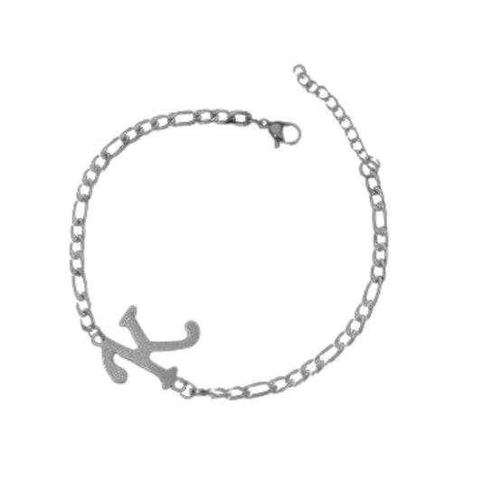 Ατσάλινο βραχιόλι με αρχικό γράμμα Κ χρώμα ασημί ρυθμιζόμενο (B1220)  - bracelet - charmy.gr