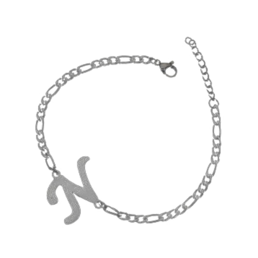 Ατσάλινο βραχιόλι με αρχικό γράμμα Ν χρώμα ασημί ρυθμιζόμενο (B1218)  - bracelet - charmy.gr
