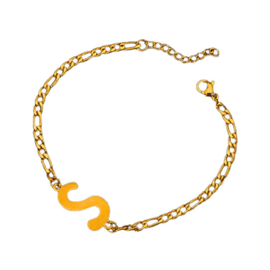 Ατσάλινο βραχιόλι με αρχικό γράμμα S χρώμα χρυσό ρυθμιζόμενο (B1227)  - bracelet - charmy.gr