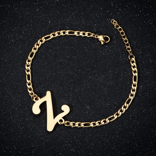 Γυναικείο ατσάλινο βραχιόλι με αρχικό γράμμα Ζ χρώμα χρυσό ρυθμιζόμενο (B1225)  - bracelet - charmy.gr