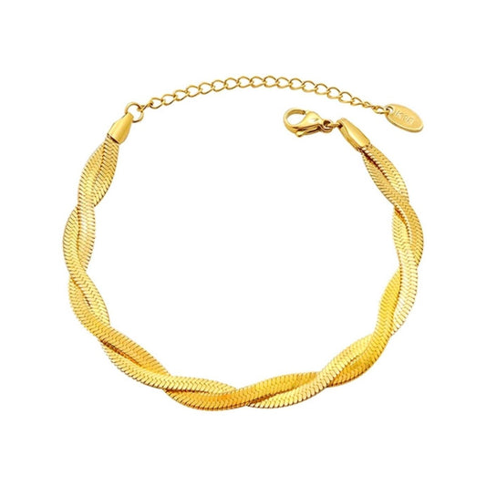 Γυναικείο βραχιόλι από ατσάλι ρυθμιζόμενο με διπλή αλυσίδα πλεκτή χρυσό (B1045) - Bracelets - charmy.gr