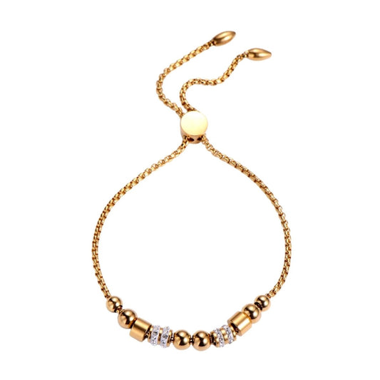 Γυναικείο βραχιόλι ατσάλινο ρυθμιζόμενο χρυσό χάντρες με ζιγκρόν (B1026) - Bracelets - charmy.gr
