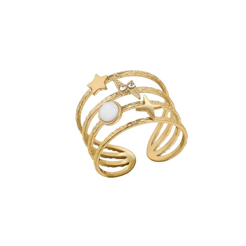 Γυναικείο δαχτυλίδι από ατσάλι ρυθμιζόμενο με σχέδια ουράνιων σωμάτων (R1120) - Rings - charmy.gr