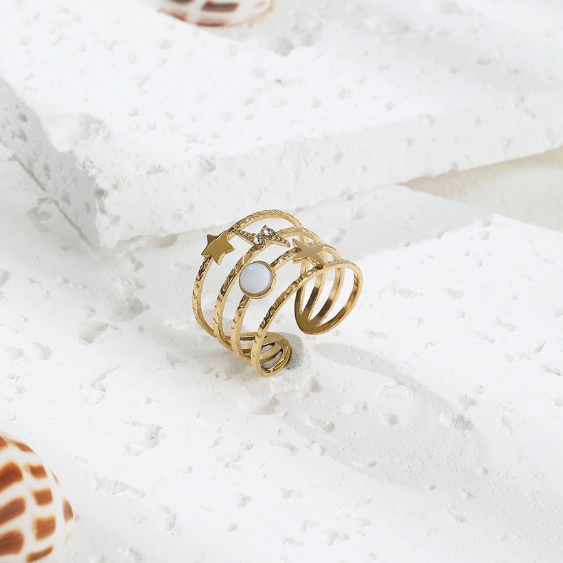 Γυναικείο δαχτυλίδι από ατσάλι ρυθμιζόμενο με σχέδια ουράνιων σωμάτων (R1120) - Rings - charmy.gr