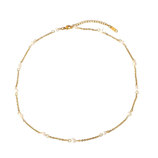 Γυναικείο κολιέ ατσάλινo επιχρυσωμένο 18k με πέρλες (N1022) - Necklaces - charmy.gr