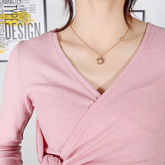 Γυναικείο κολιέ ατσάλινο επιχρυσωμένο ροζ χρυσό μενταγιόν μαργαρίτα με ζιργκόν (N1031) - Necklaces - charmy.gr