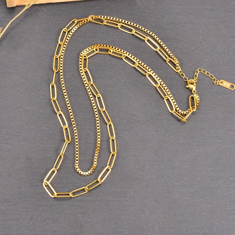Γυναικείο κολιέ ατσάλινο διπλό επιχρυσωμένο 18k (N1380) - necklace - charmy.gr