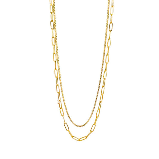 Κολιέ ατσάλινο διπλό επιχρυσωμένο 18k (N1380) - necklace - charmy.gr