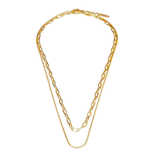 Κολιέ ατσάλινο διπλό επιχρυσωμένο 18k (N1392) - necklace - charmy.gr