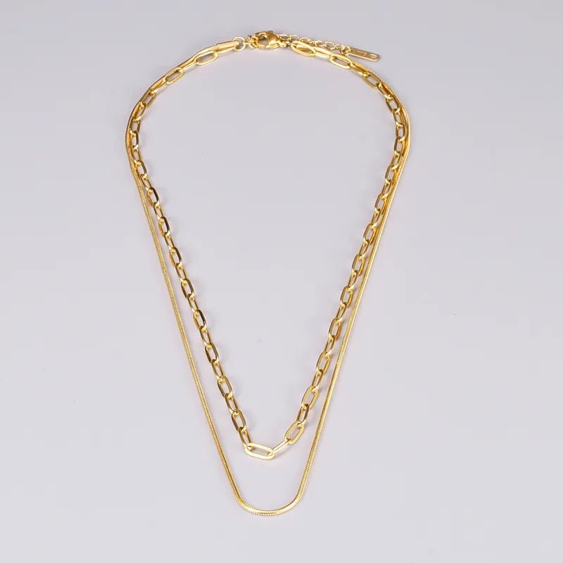 Γυναικείο κολιέ ατσάλινο διπλό επιχρυσωμένο 18k (N1392) - necklace - charmy.gr