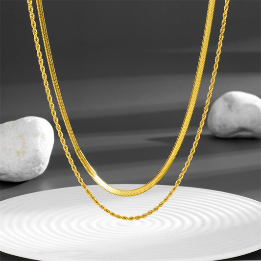 Κολιέ ατσάλινο διπλό επιχρυσωμένο (N1350) - necklace - charmy.gr