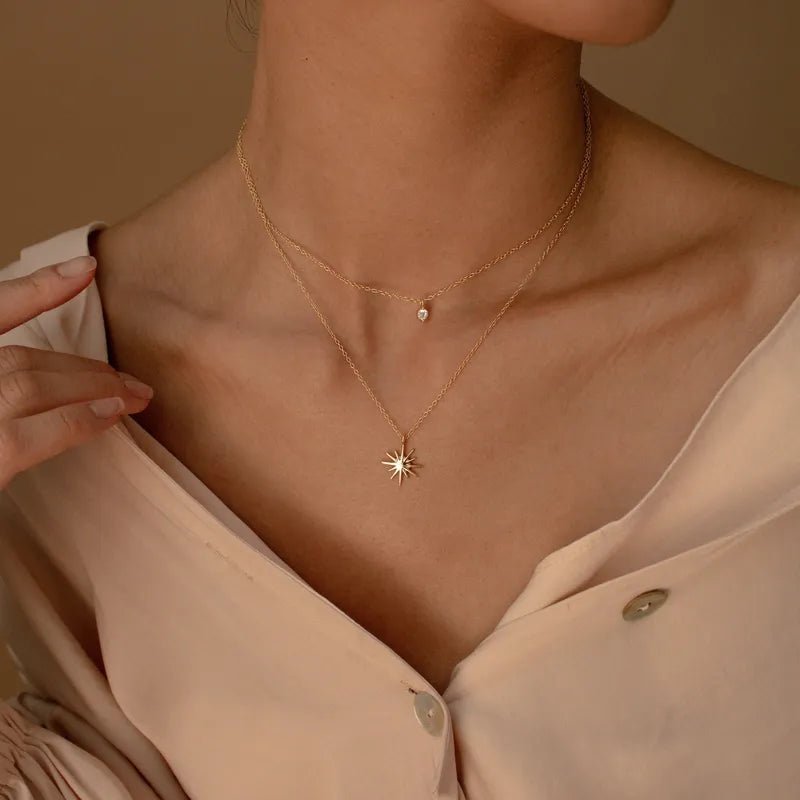 Γυναικείο κολιέ ατσάλινο διπλό με αστέρι επιχρυσωμένο 18k (N1484) - necklace - charmy.gr