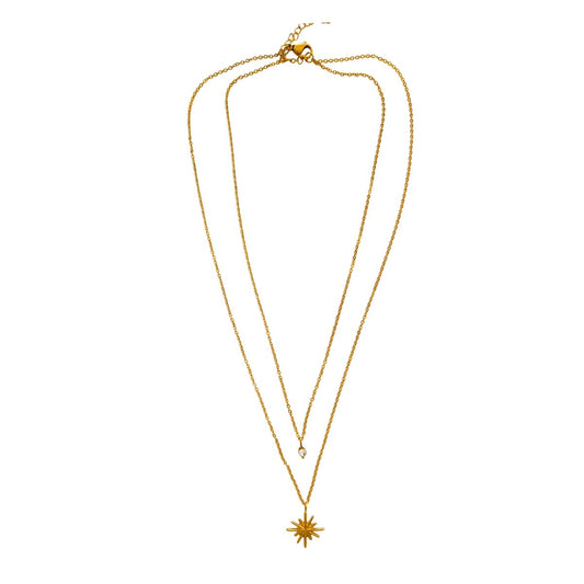 Κολιέ ατσάλινο διπλό με αστέρι επιχρυσωμένο 18k (N1484) - necklace - charmy.gr