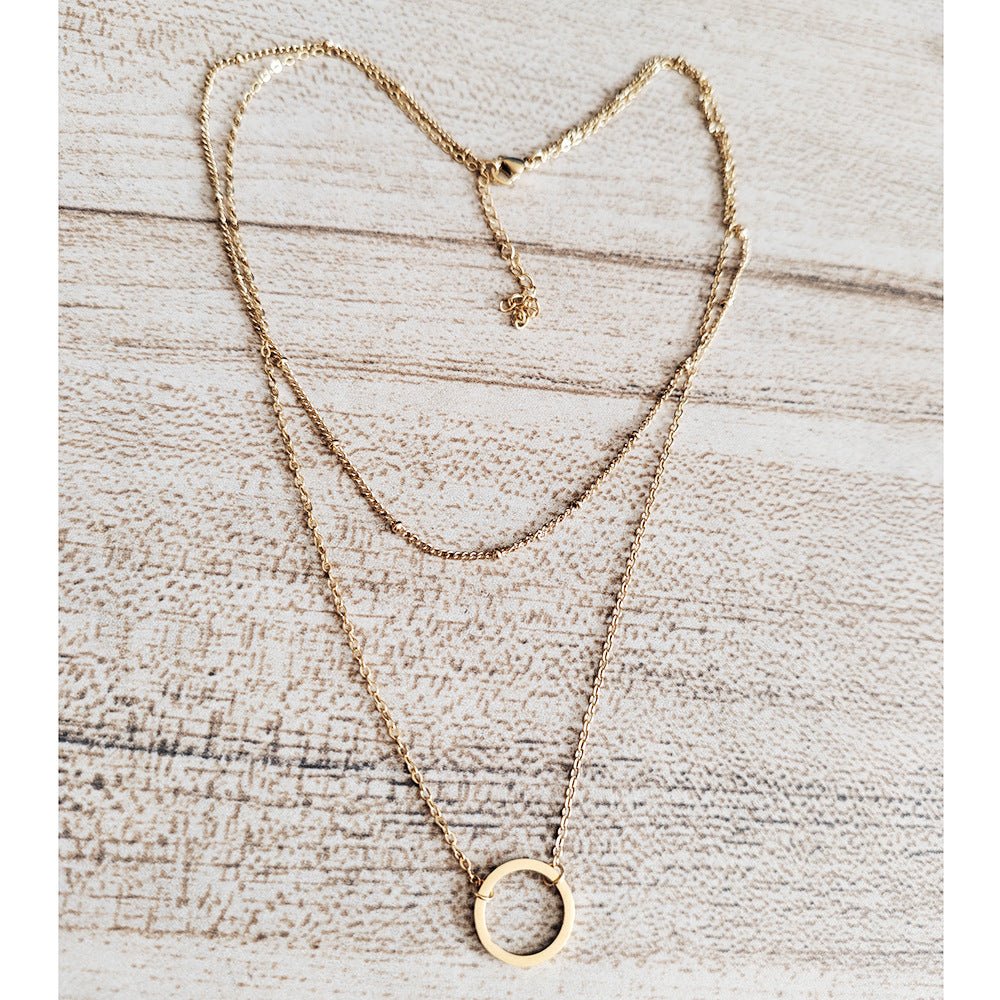 Γυναικείο κολιέ ατσάλινο διπλό με κυκλικό διακοσμητικό επιχρυσωμένο 14k (N1349) - necklace - charmy.gr