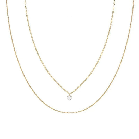 Κολιέ ατσάλινο διπλό με πέτρα ζιργκόν επιχρυσωμένο (N1438) - necklace - charmy.gr