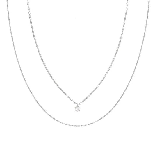Κολιέ ατσάλινο διπλό με πέτρα ζιργκόν (N1437) - necklace - charmy.gr