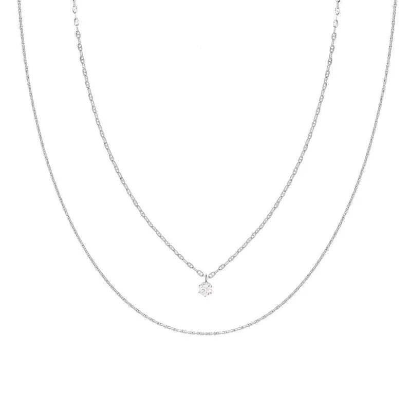 Κολιέ ατσάλινο διπλό με πέτρα ζιργκόν (N1437) - necklace - charmy.gr