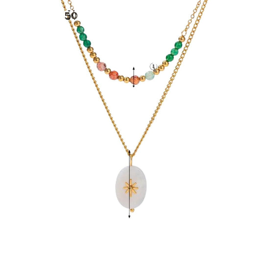 Κολιέ ατσάλινο διπλό με χάντρες και μενταγιόν επιχρυσωμένο 18k - necklace - charmy.gr