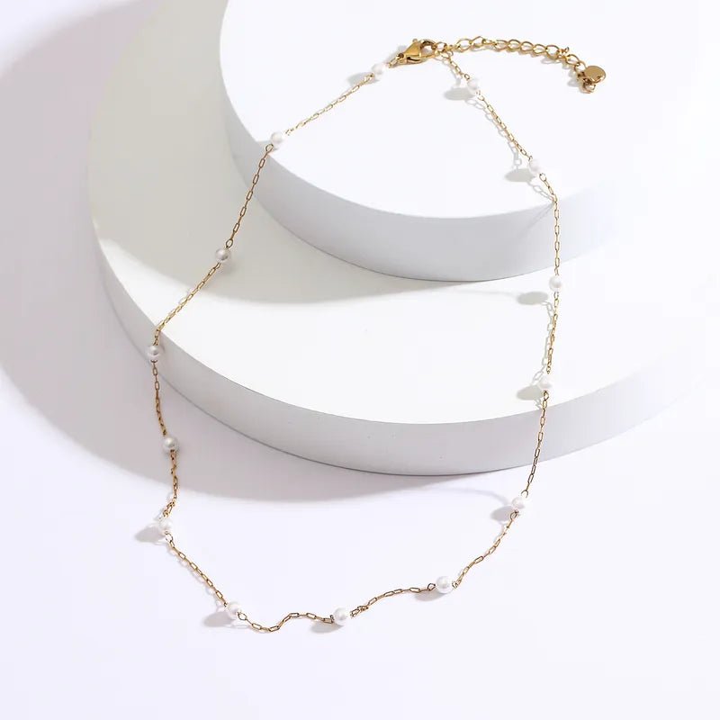 Κολιέ ατσάλινo επιχρυσωμένο 14k με πέρλες (N1535)  – necklace – charmy.gr