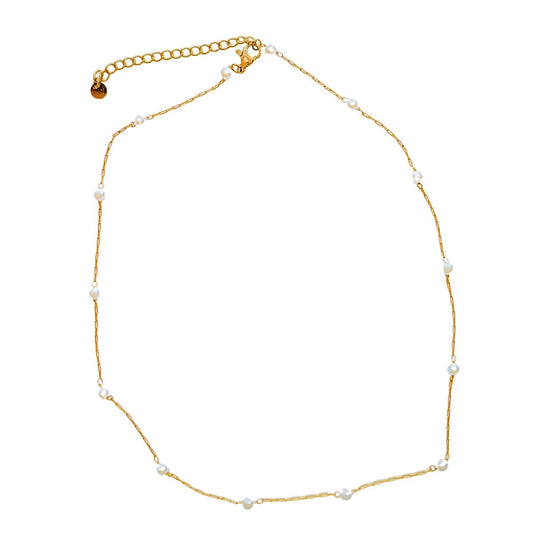 Κολιέ ατσάλινo επιχρυσωμένο 14k με πέρλες  – necklace – charmy.gr