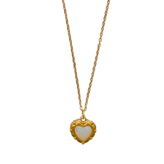 Κολιέ ατσάλινο καρδιά με λευκή πέτρα επιχρυσωμένο 18k (N1405) - necklace - charmy.gr