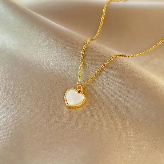 Κολιέ ατσάλινο καρδιά με λευκή πέτρα επιχρυσωμένο (N1399) - necklace - charmy.gr