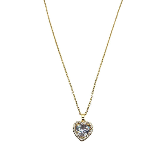 Κολιέ ατσάλινο καρδιά με ζιργκόν επιχρυσωμένο (N1081)  - necklace - charmy.gr