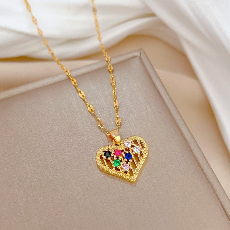 Γυναικείο κολιέ ατσάλινο καρδιά με ζιργκόν επιχρυσωμένο (N1384) - necklace - charmy.gr