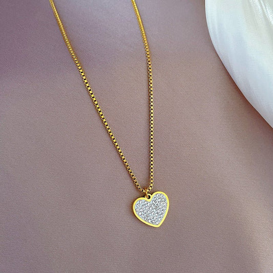 Κολιέ ατσάλινο καρδιά με ζιργκόν επιχρυσωμένο (N1439) - necklace - charmy.gr
