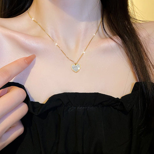 Γυναικείο κολιέ ατσάλινο καρδιά με ζιργκόν επιχρυσωμένο (N1439) - necklace - charmy.gr